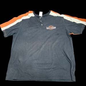 Harley-Davidson Men’s XXL Henley T-Shirt Black Orange Short Sleeve
